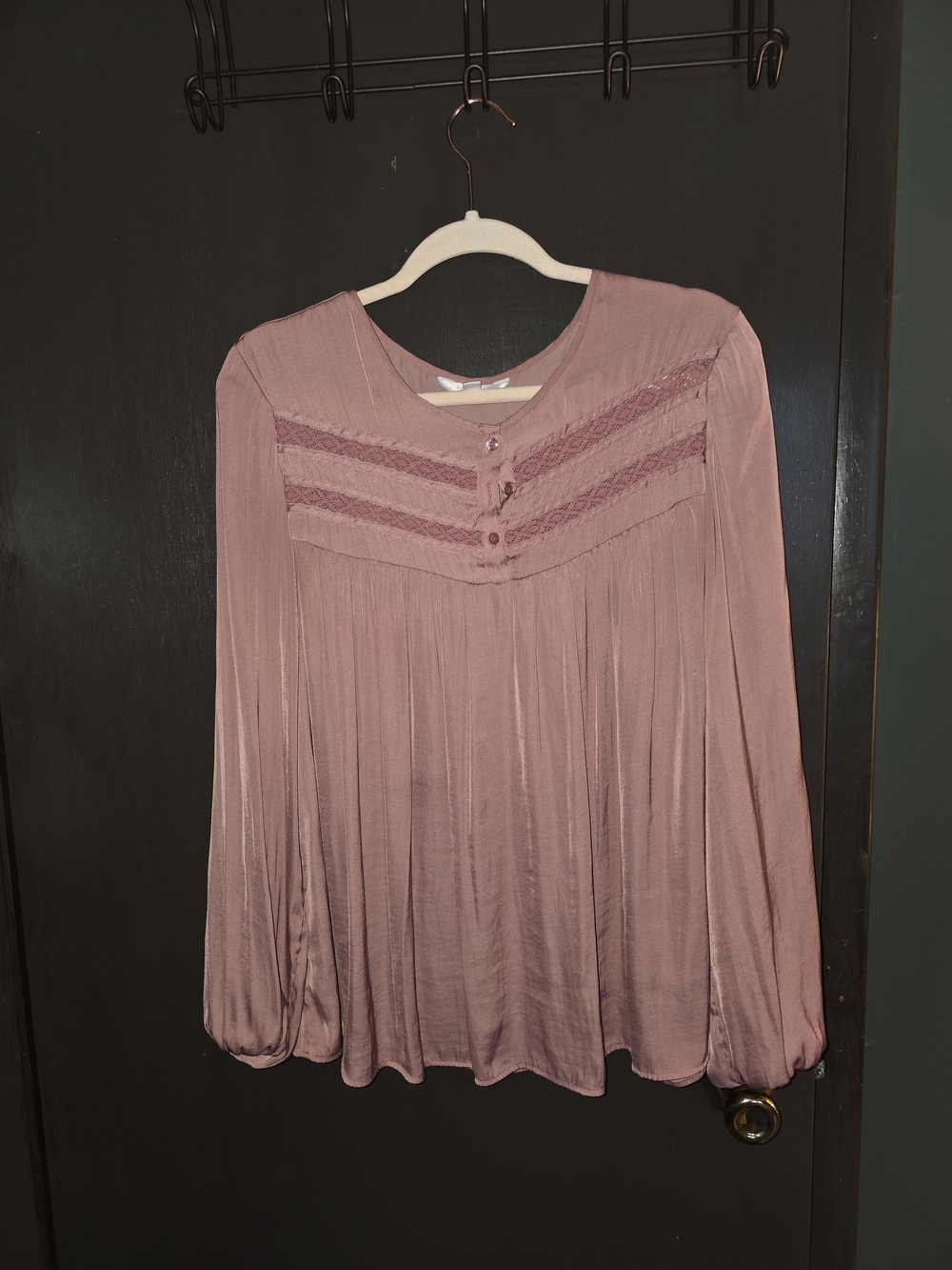 LC Lauren Conrad Mauve Lace-Trim Long Sleeve Blouse